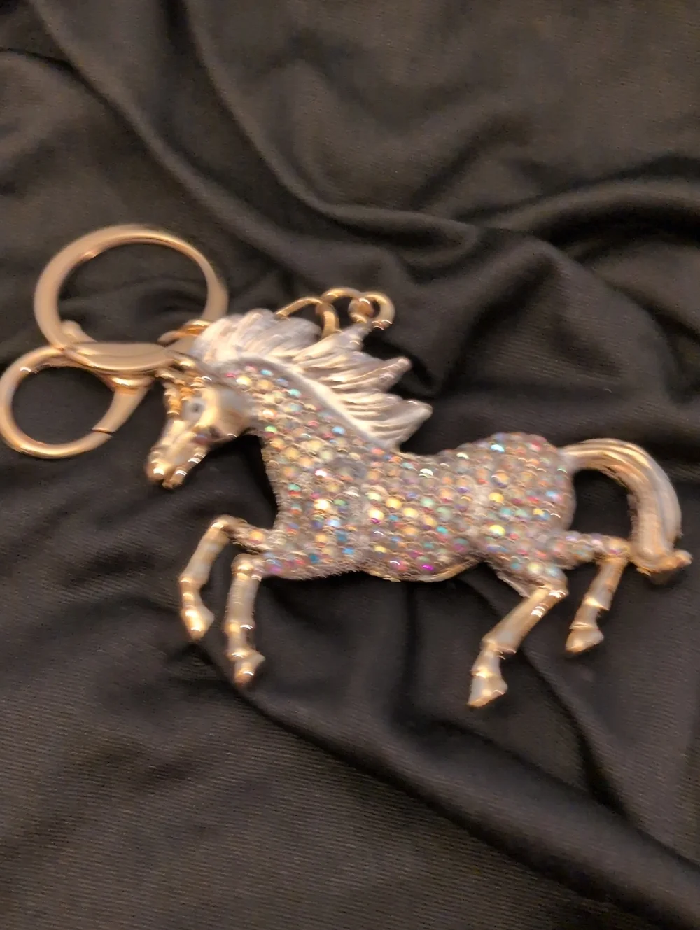 Rhinestone Horse Bag Charm/ Keychain - Sparkling Gold Accent